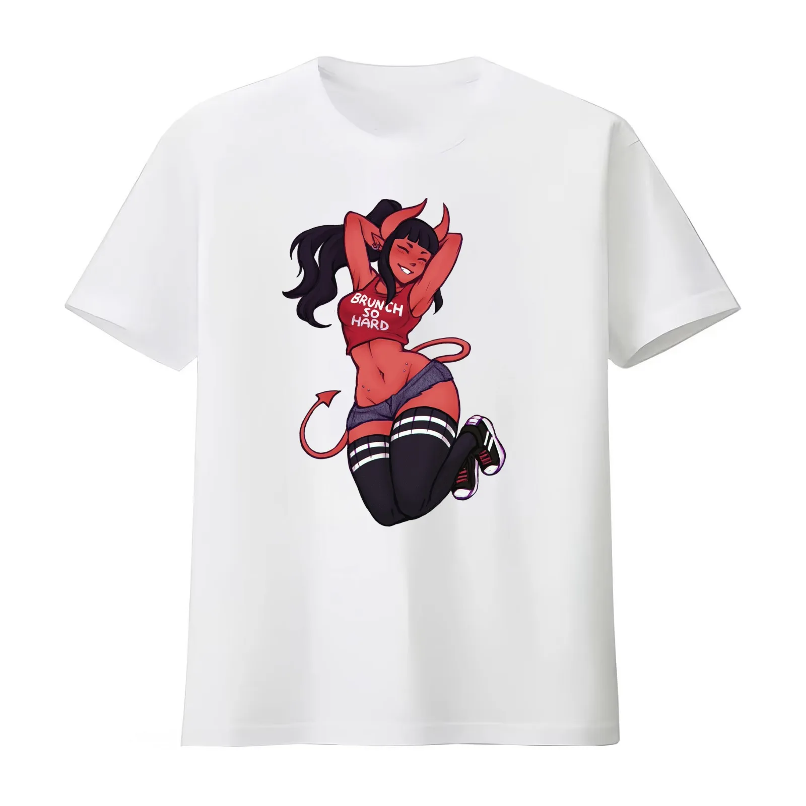 Meru The Succubus Sport Sexy Girl T-Shirt Summer Casual Cotton Tee Oversized Streetwear Tops Vintage Graphic Print
