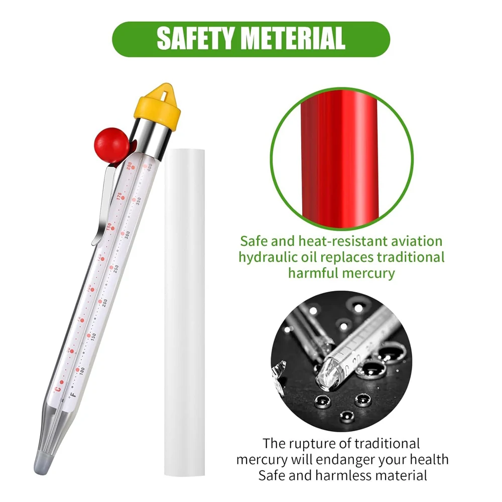 Termómetro de aceite para freír en profundidad con Clip de olla, termómetro de aceite de gelatina de mermelada de sirope de azúcar con gancho colgante, alimentos de vidrio