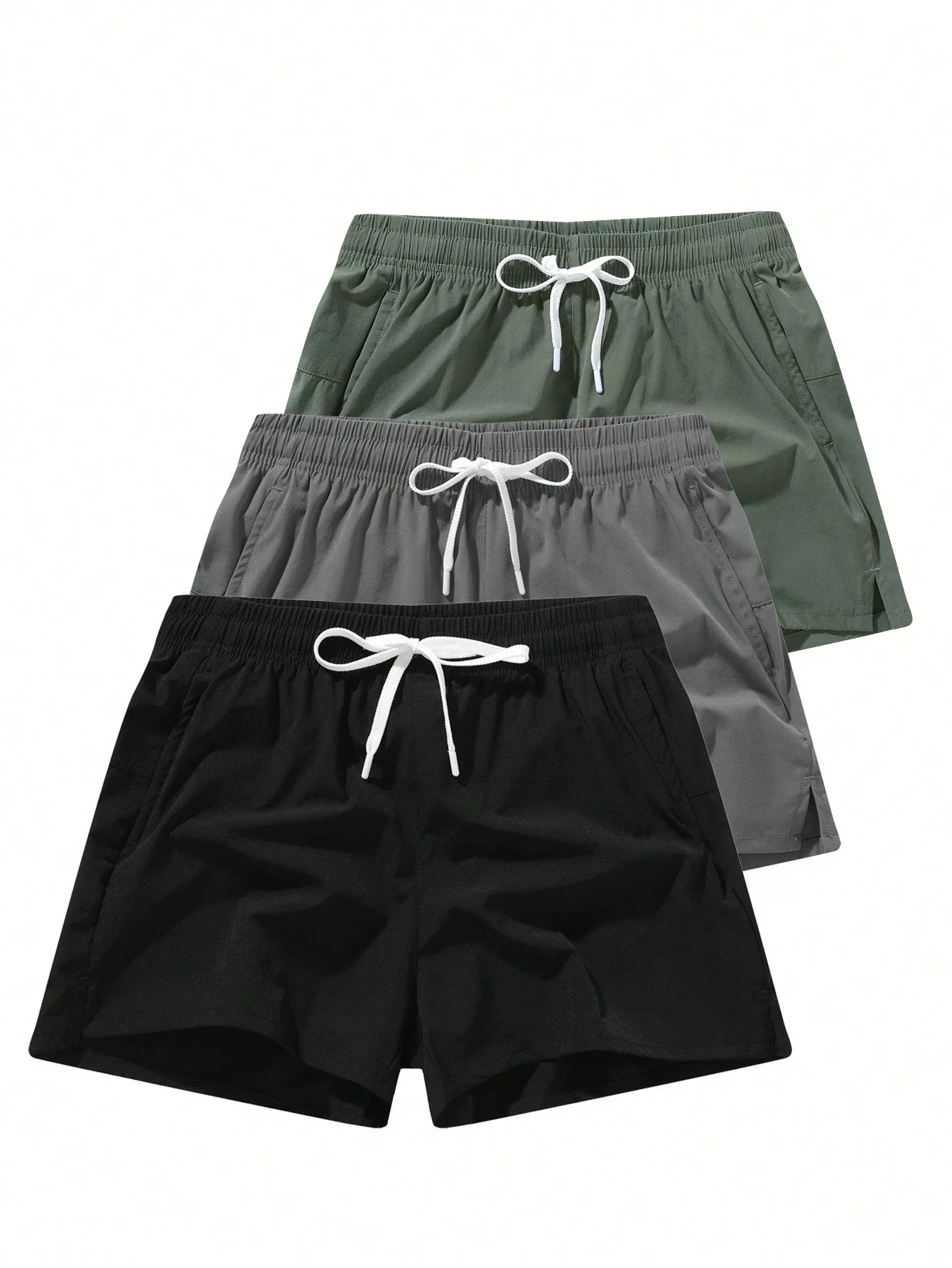 

3 шт. быстросохнущих спортивных шорт из ледяного шелка с карманом на молнии для мужчин