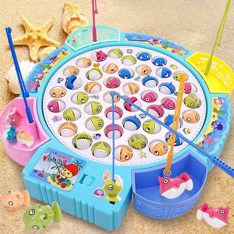 Magnetic Fishing Toys Fish and Rod with Magnetic Rotating Fishing Game with Music Red and Blue Color Optional Size Optional