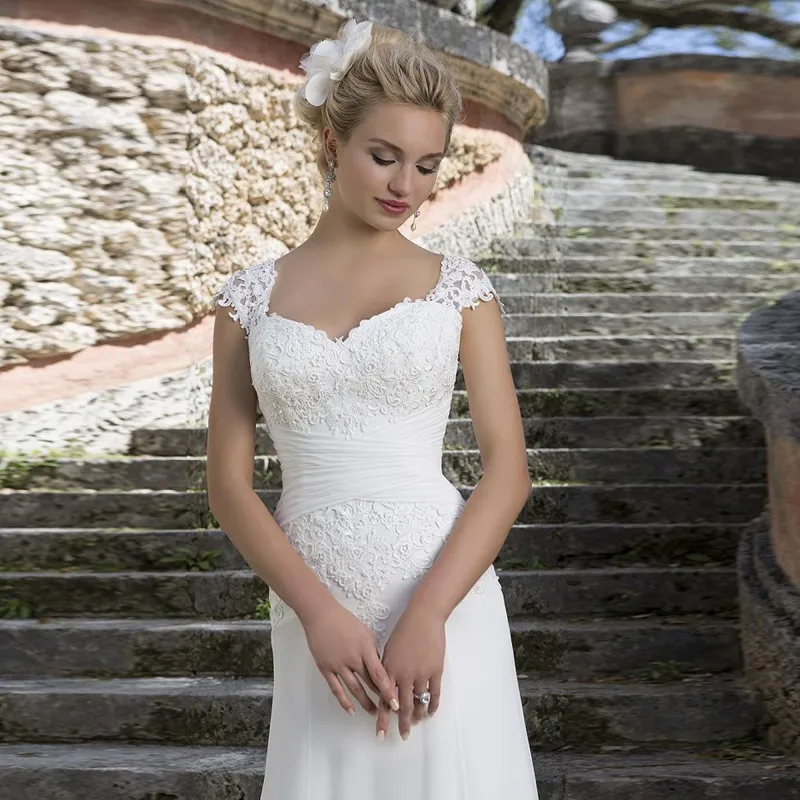 ZIBUYU élégant encolure carrée Cap manches dentelle brodée Satin robes De mariée Simple longueur De plancher robes De Novia personnalisé