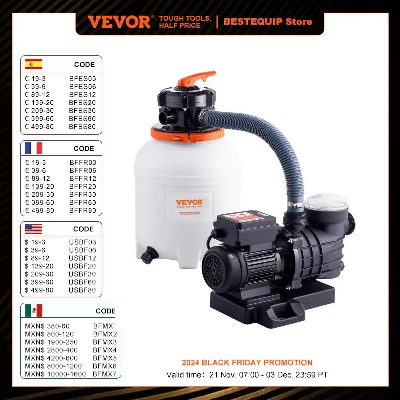 VEVOR Sand Filter Pump 12/14/16 inch Swimming Pool Pumps System&Filters Combo Set for Domestic and Commercial Above Ground Pools