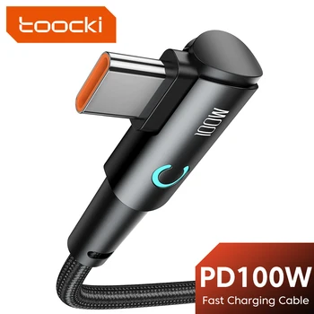 Toocki-Cable USB tipo C con codo de 90 grados, Cable de datos de carga rápida de 100W 5A para Huawei, Xiaomi, Samsung, Cable USB C a tipo C para videojuegos