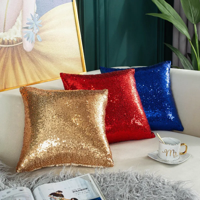 Sequin Solid Color Gradient Pillowcase New Year Christmas Sofa Cushion Pillowcase Office Waist New Year Decoration