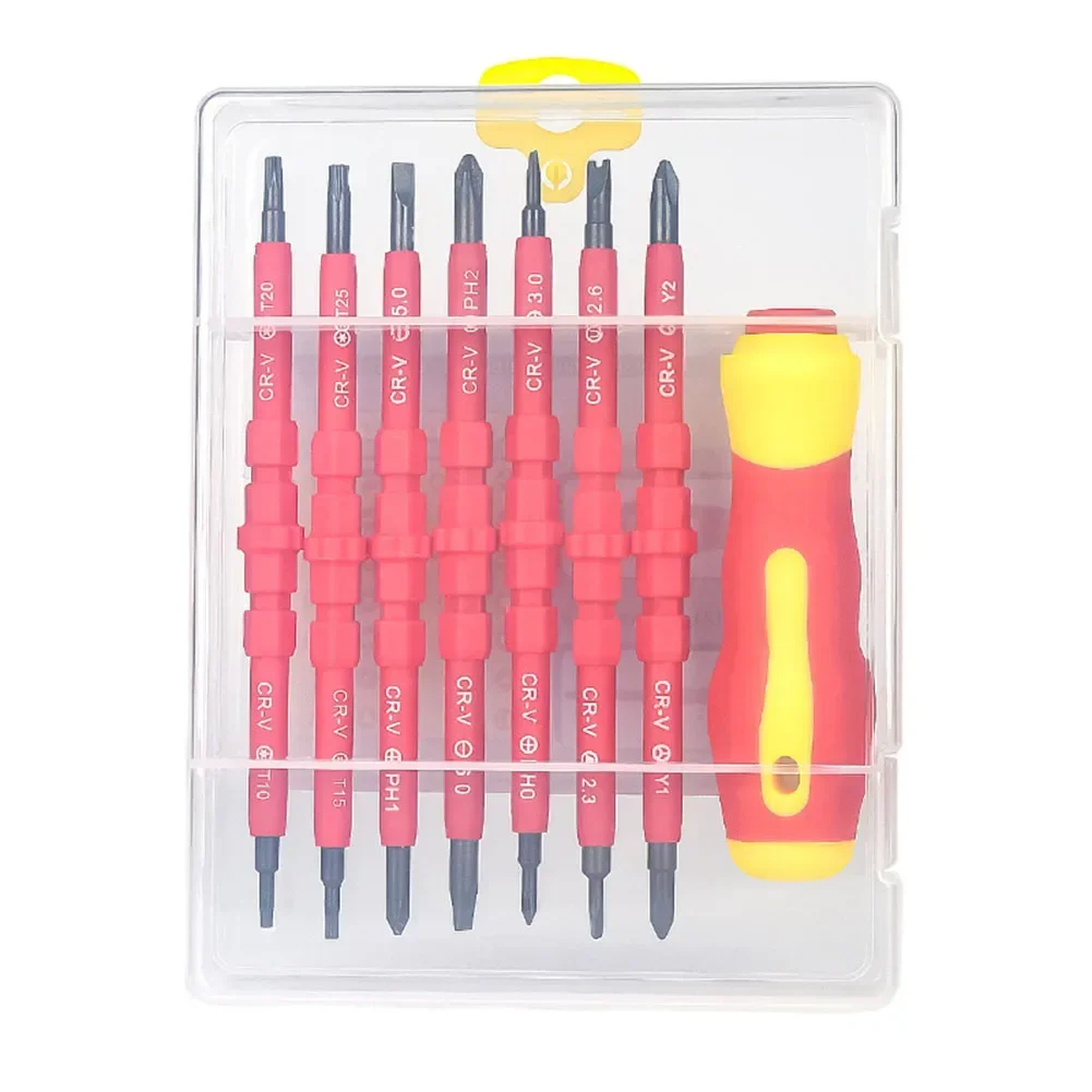 Professional Insulated Screwdriver Set  1000V  8pcs  Slotted and Cross Bits  Magnetic Tips  Heat Treated Steel