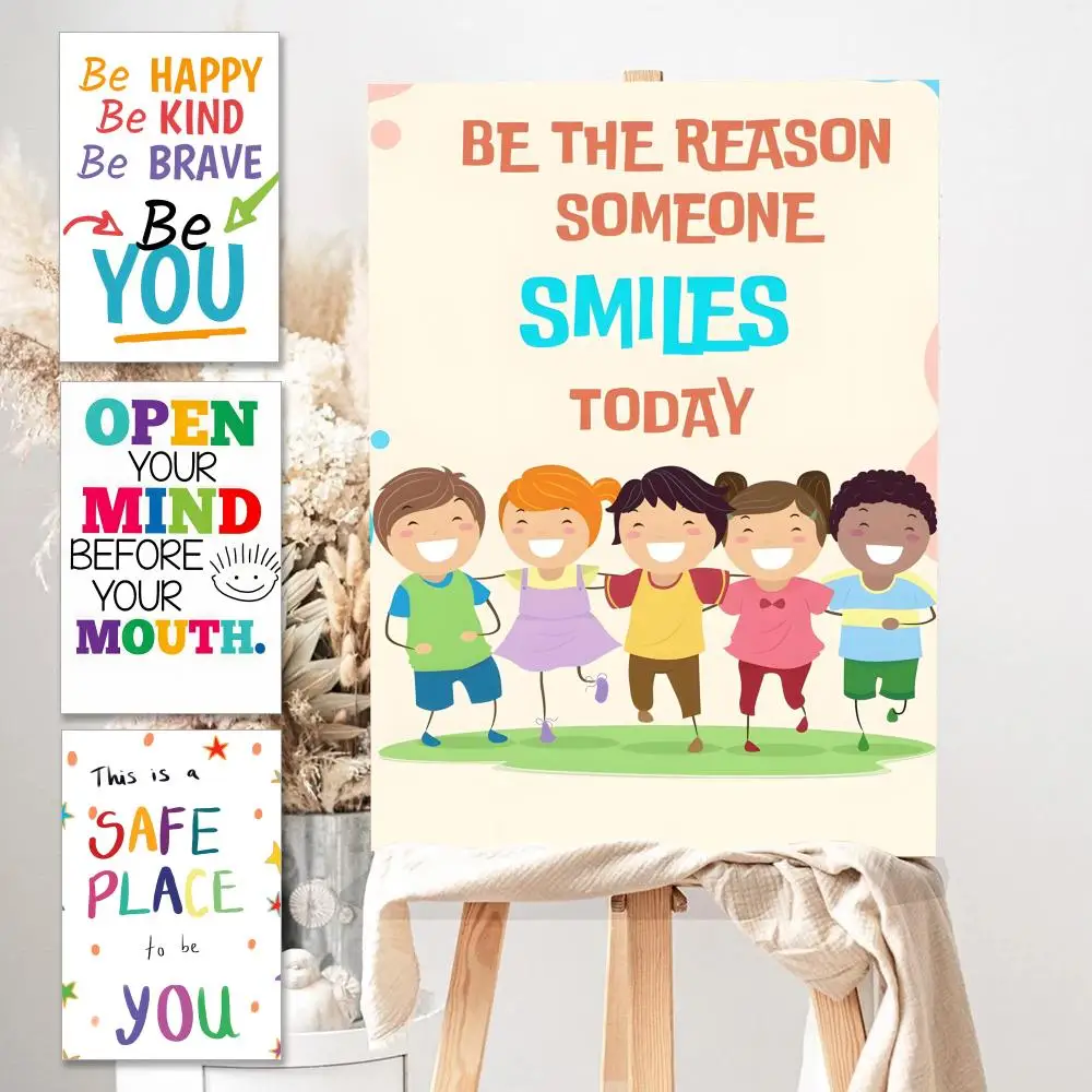 Cuadro de pared de aula para niños positivo, pintura de caligrafía HD, lienzo impermeable, arte de póster: decoración de pared estética para el hogar, Bar y más