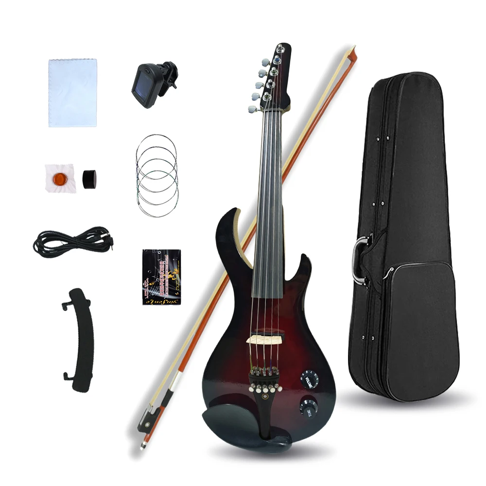 

Electric Violin 5 Strings New Solid Wood Handmade Ebony Fingerboard Brazilian Wood Bow Unbleached Genuine Mongolian Horsehair