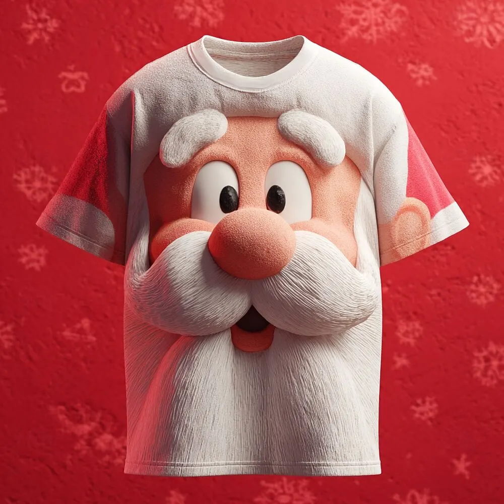 

3D Print Santa Clause Short Sleeve T-Shirt Creative Novelty Christmas Elements Crew Neck Pullover Men's Loose Breathable Clothes