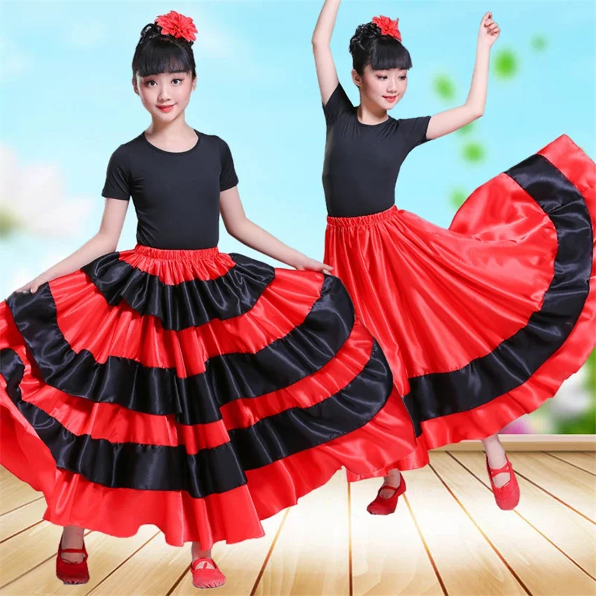 Girls Flamenco Skirt Flamenco Spanish Dress Chorus Stage Performance Dance Gypsy Skirt Female Kids Bullfighting Flamengo Dresses