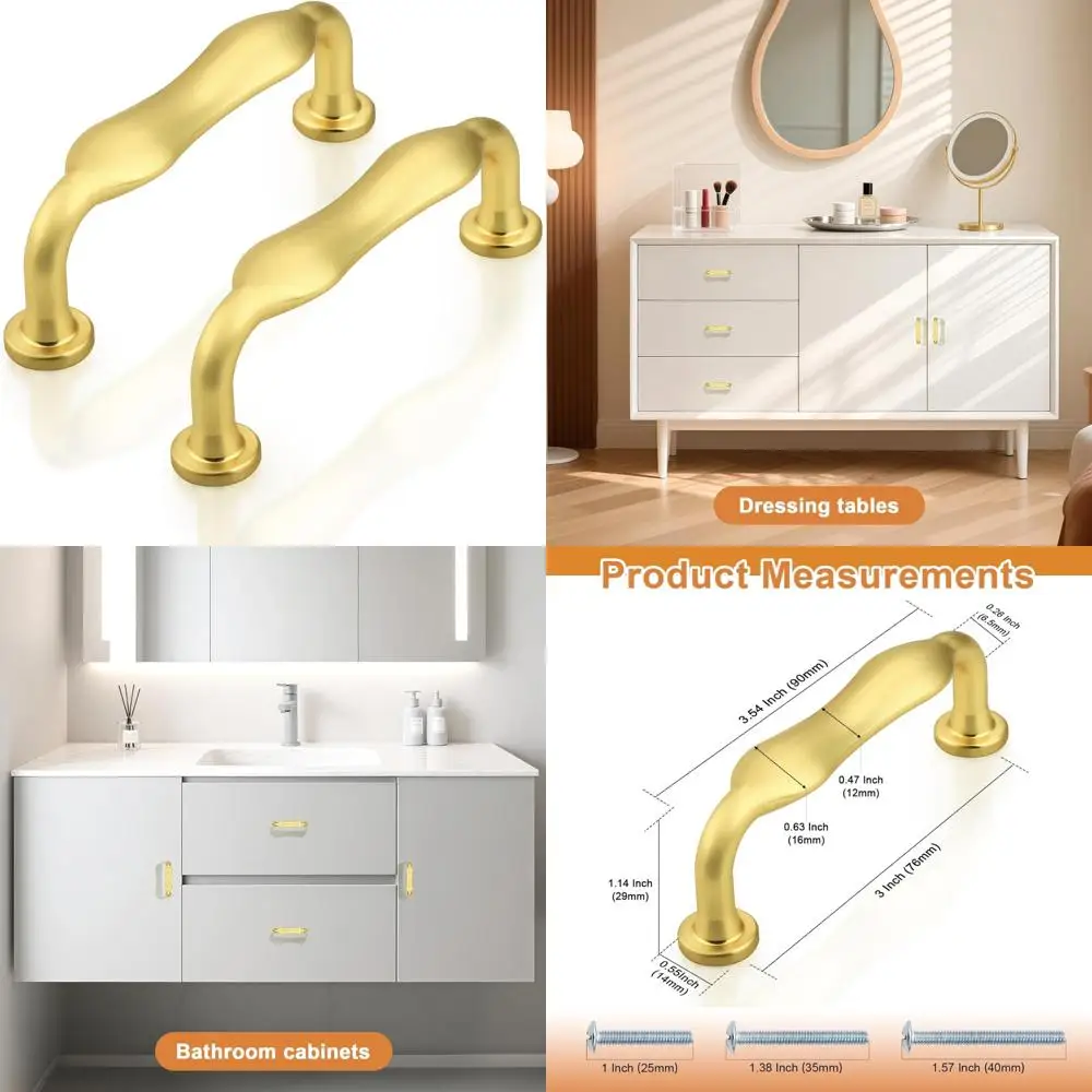 

3 Inch Modern Arch Style Gold Cabinet Pulls Set of 30, Kitchen Cupboard Handles with 76mm Hole Centers for Contemporary Design