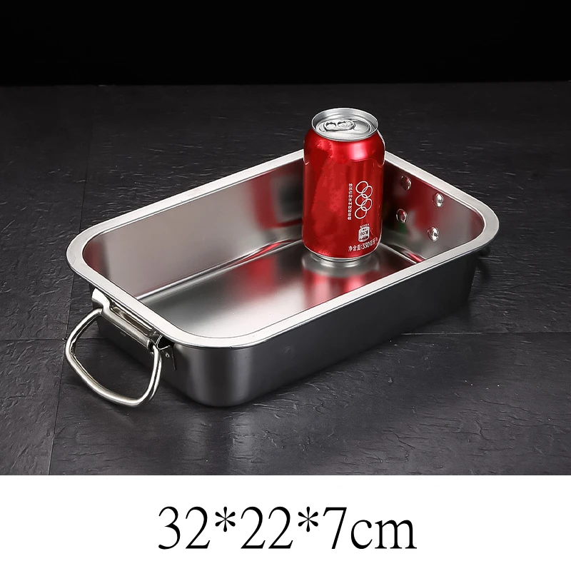 Thicken Stainless Steel Square  Cake Bread Basin Deep Plate Fruit Food Storage Tray  HandleLoaf Pans Kitchen Baking Dish