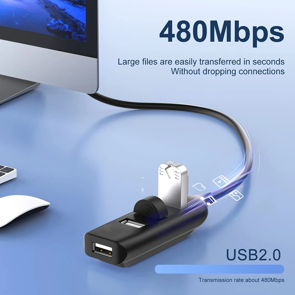 High Speed USB Hub 4 Port USB 2.0 with Cable Mini USB Splitter Hub Use Power Adapter Multiple Socket For PC Laptop Notebook