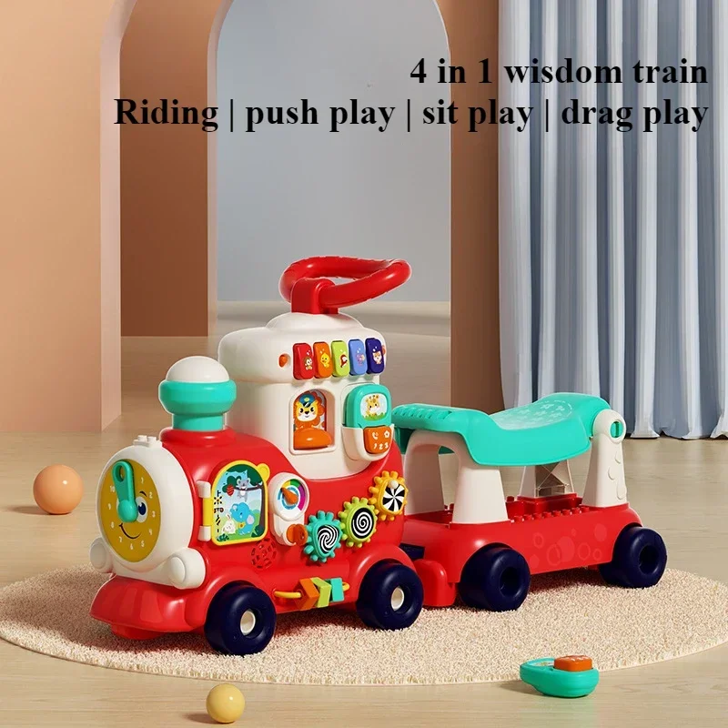 4-In-1 Smart Fun Train Toy Baby Walker Multifunctional Trolley Early Education Toy Car