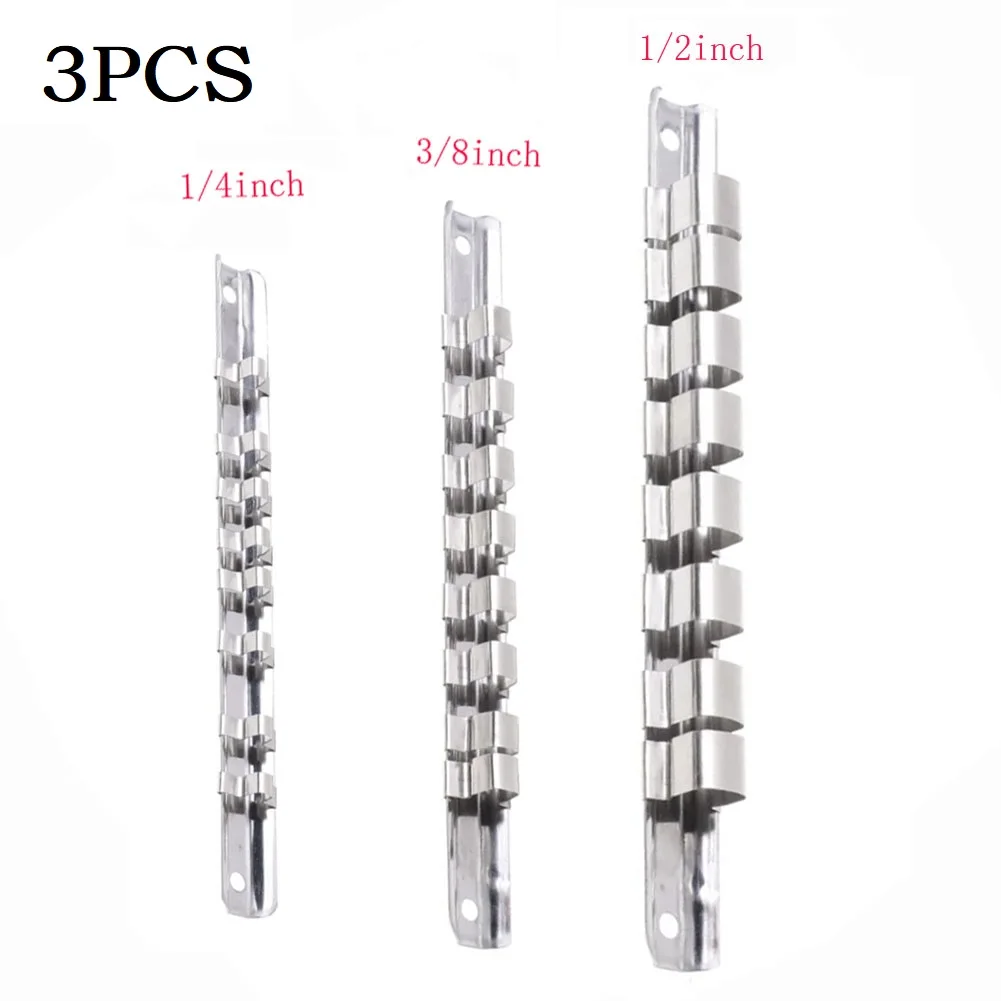 3/1PC Socket Rack Holder 1/4 3/8 1/2inch With 8 Clips On Rail Tool Organizer Storage Comes With 8 Clips Neat And Tidy Steel Tray