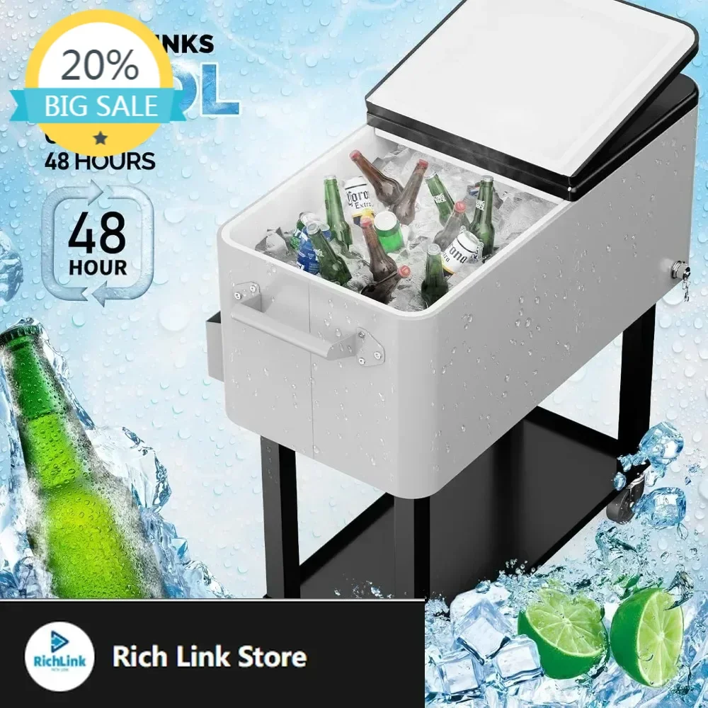 

BestsellerBestseller80 Quart Rolling Ice Chest on Wheels, Portable Patio Party Bar Drink Cooler Cart, with Shelf, Beverage Pool