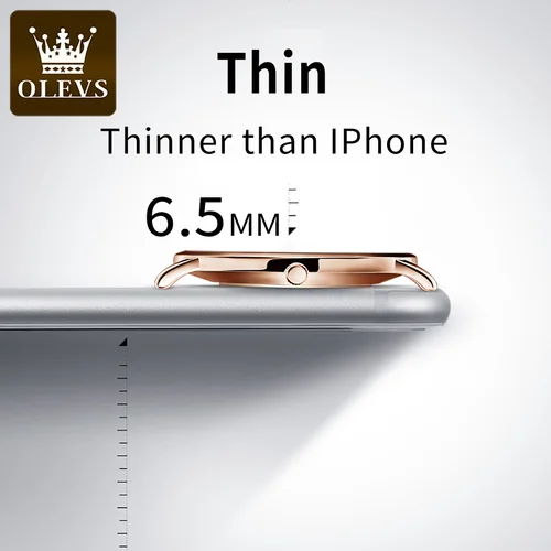 Imagen 2 del producto OLEVS 5869 reloj de cuarzo ultrafino de 6,5mm para hombre, correa de cuero de moda, reloj de pulsera Simple de lujo con fecha automática, reloj de pulsera resistente al agua para hombre