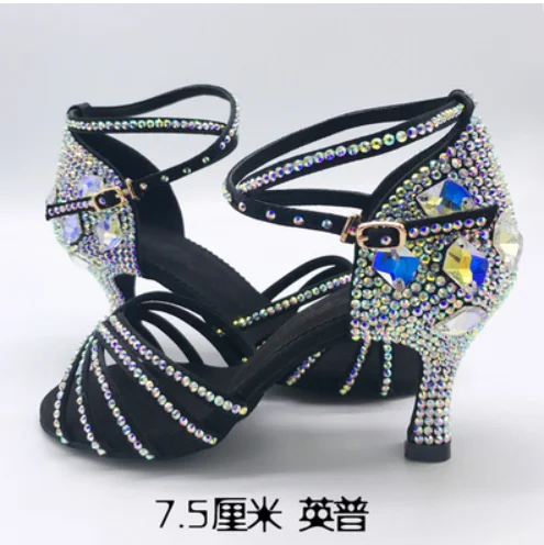 Scarpe da ballo latino Scarpe da ballo latino per ragazze con strass pieni Fondo morbido Scarpe da ballo latino per salsa con diamanti per adulti