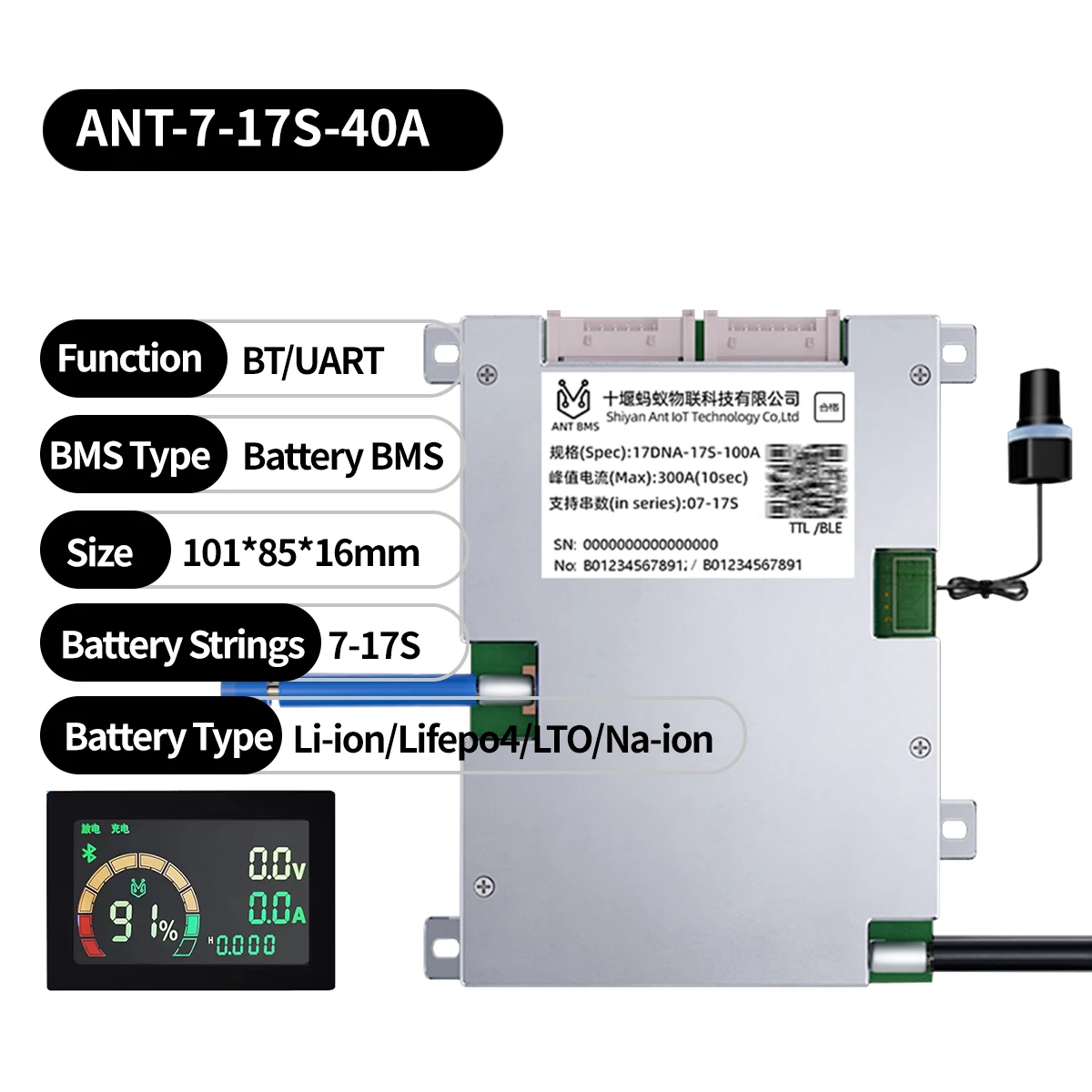 ant-スマートbms-7-17s-リチウム鉄リン酸バッテリー-8s-24v-10s-36v-16s-48v-40a-60a-80a-100a-bms-リチウムイオン-18650-パワーバッテリー-スマートバランスボード
