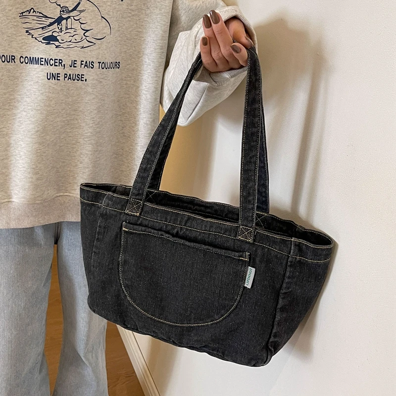 Denim Zipper Ladies Shoulder Bags 2024 New Popular Versatile Crossbody Bags for Women Solid Sewing Thread Bolsas Femininas