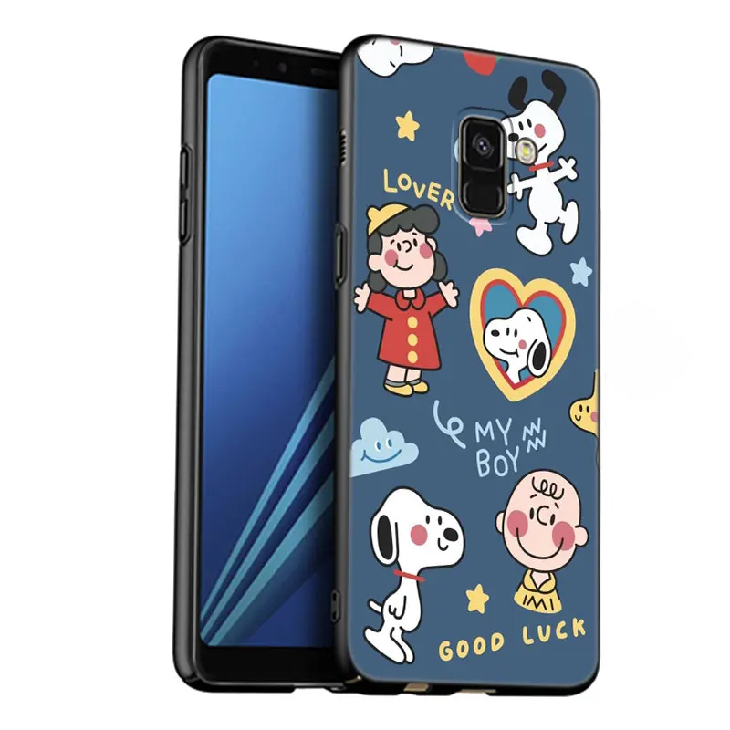 Cute Cartoon S-Snoopy Black Phone Case For Samsung Galaxy A01 A03 Core A04 E A02 A05 A10 A20 A21 A30 A50 S A6 A8 Plus A7 2018