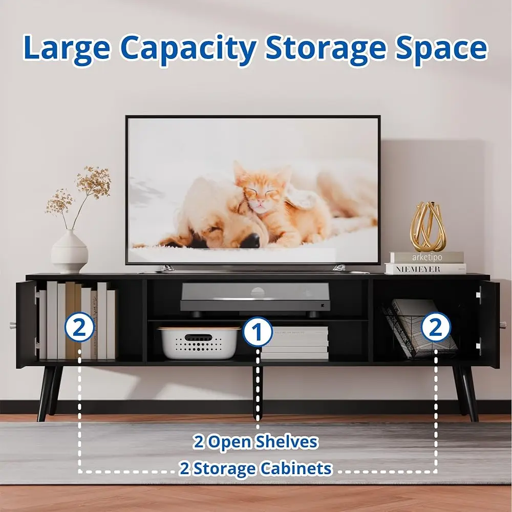 Tv Stand For 60 65 H Tv, Entertainment Center With Storage, Tv Console With Adjustable Shelf, Media Console With Cable