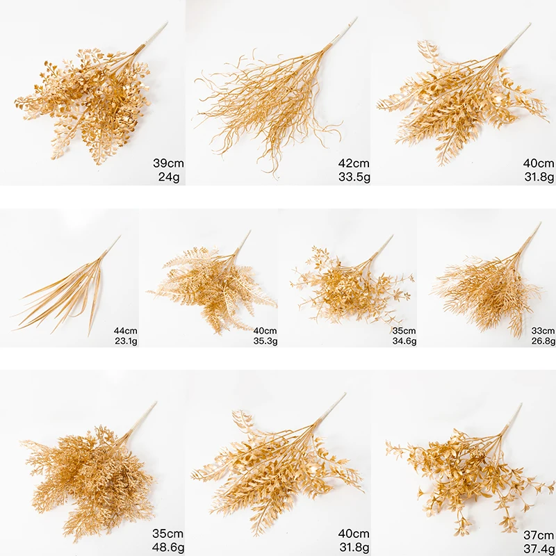 Künstliche Pflanzen Gold Fake Blumen Kunststoff Gras Hochzeit Arrangement Blätter Herbst Home Party Supplies Weihnachten Neujahr Dekor – Detail 1
