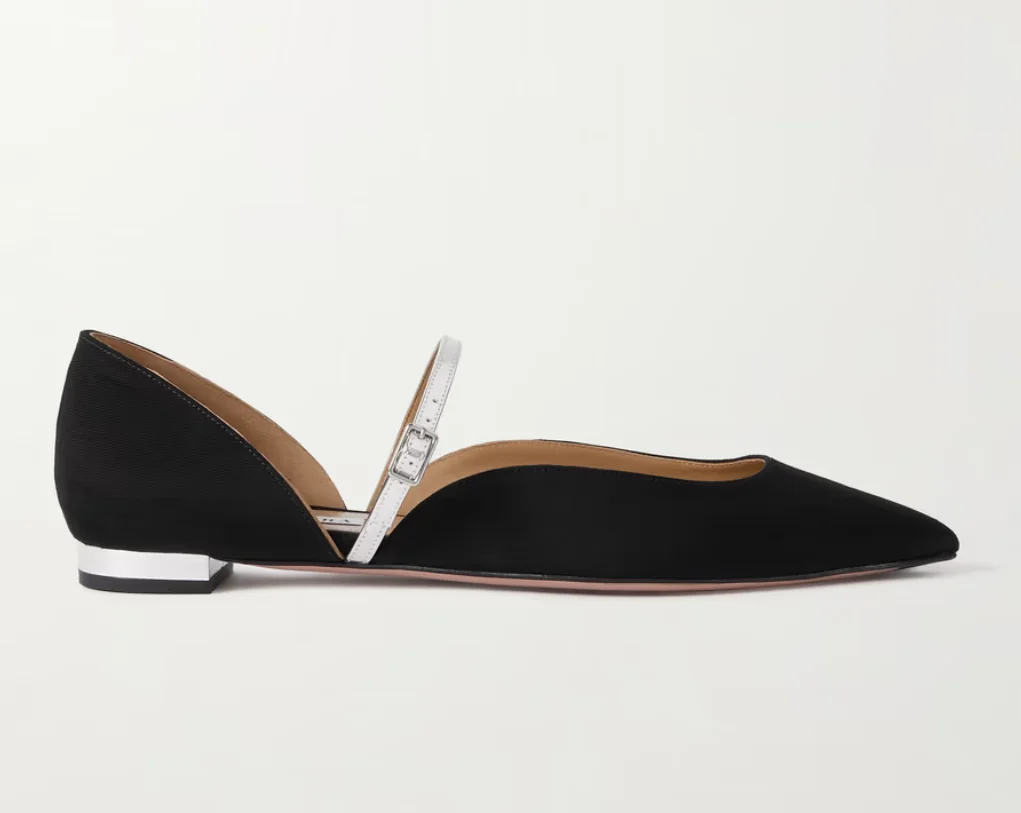 

Metallic Faux Leather-Trimmed Grosgrain Flats