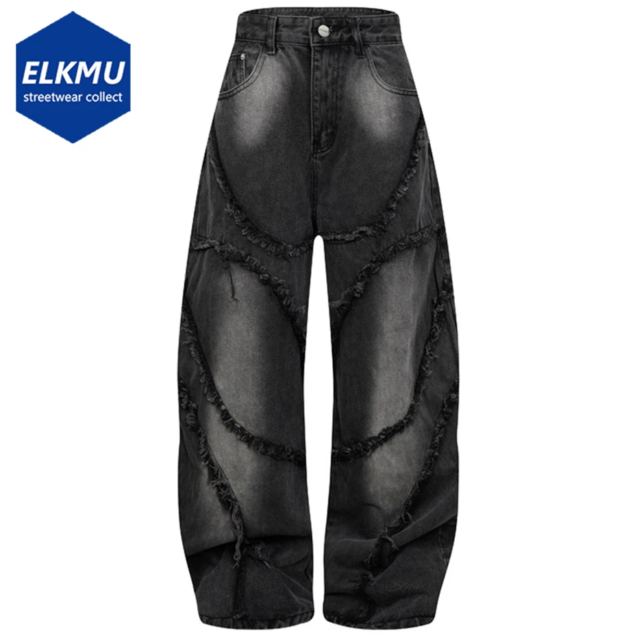 

Tassel Patchwork Vintage Baggy Jeans Men Streetwear Harajuku Hip Hop Jeans Wide Leg Loose Denim Pants