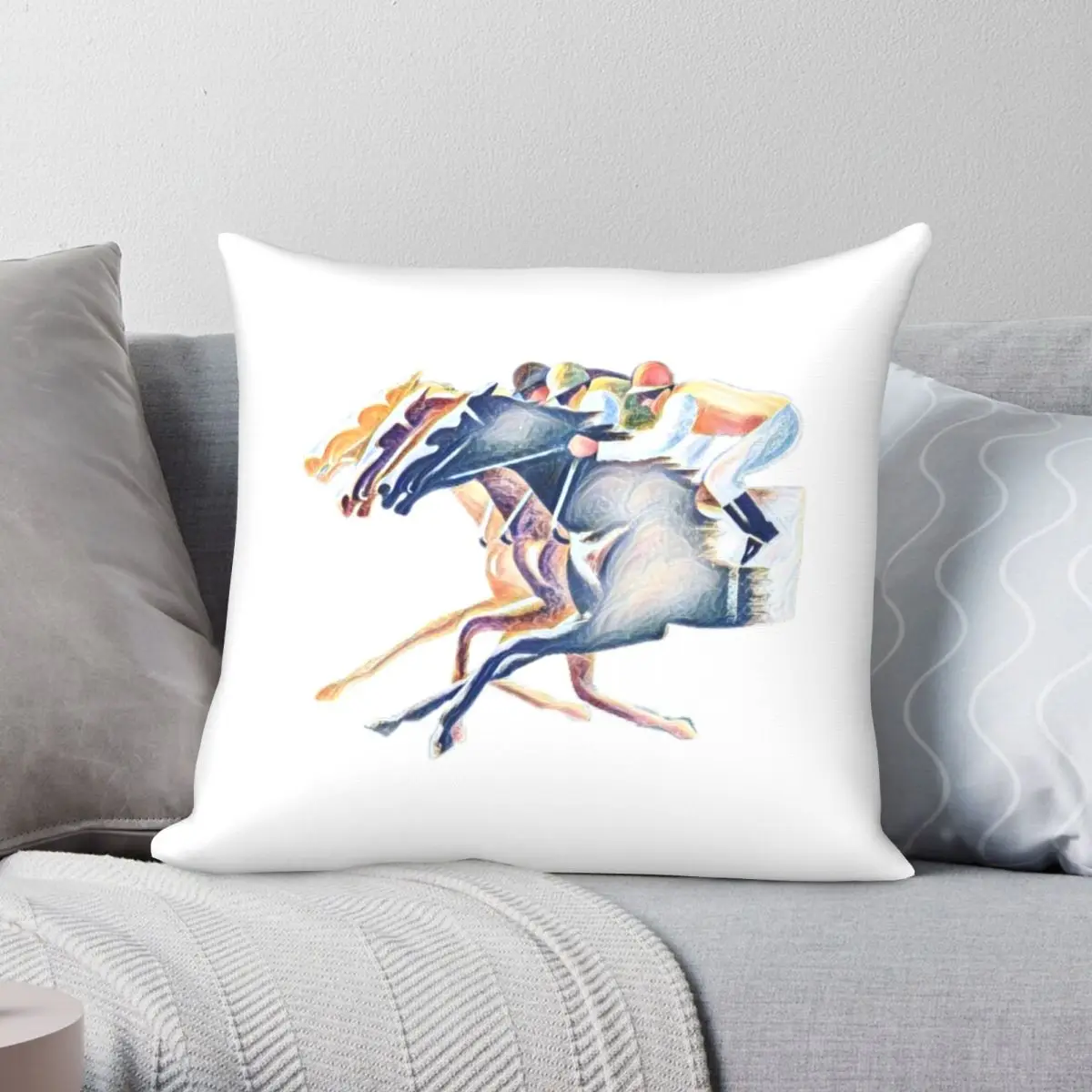 Horse Race Square Pillowcase Polyester Linen Velvet Printed Zip Decor Throw Pillow Case Bed Cushion Cover