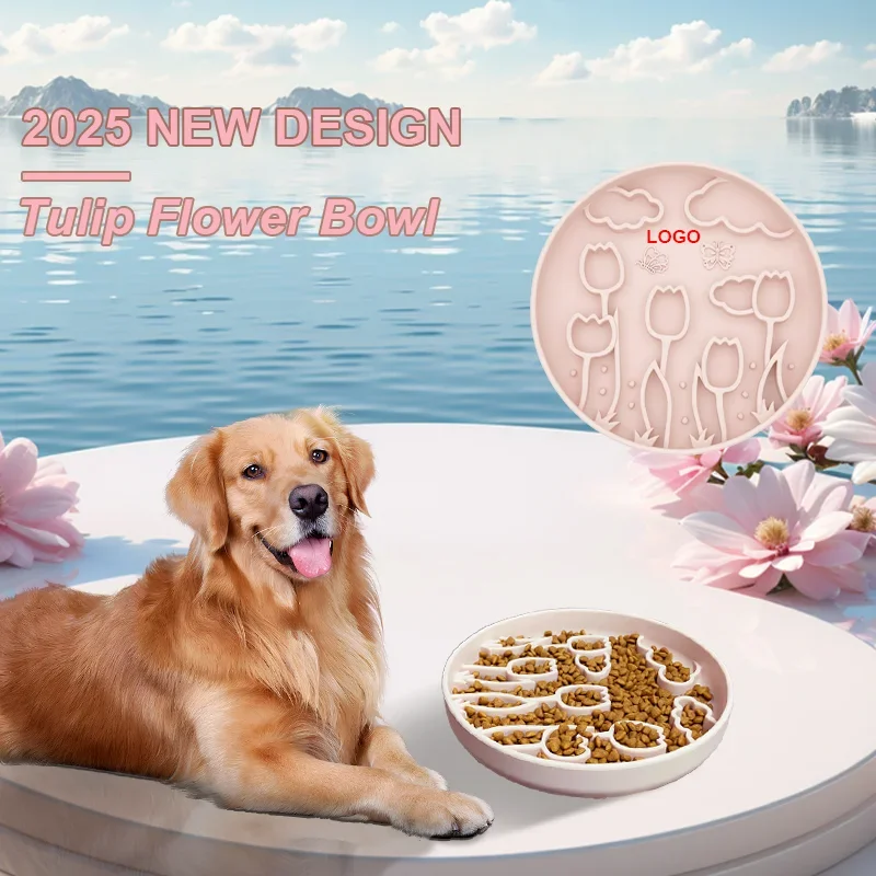 

Tulip Flower Silicone Washable Dog Slow Feeder Pet Slow Eat Non Slip Feeding Bowls Safe Puppy Slower Puzzle Toy Bowls