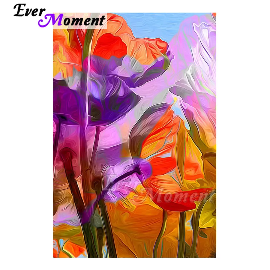 

Алмазная картина Ever Moment, красный, фиолетовый цветок, картина со стразами и бриллиантами 5D, сделай сам, полная квадратная круглая домашняя ASF1717