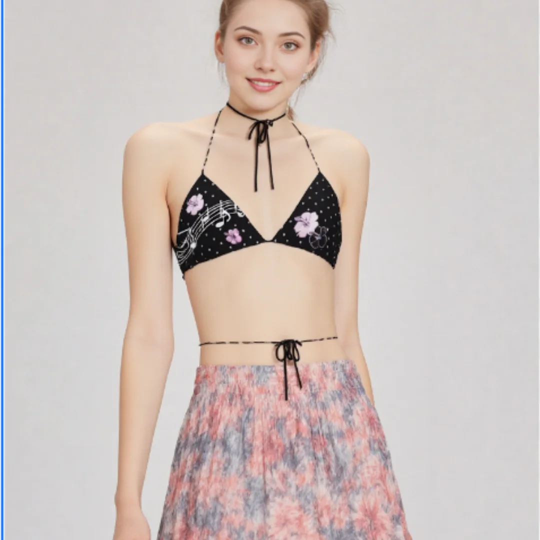 

Летний отдых на море, горячая девушка, сексуальный комплект бикини с цветочным принтом, японский Y2K Harajuku, модный женский комплект бикини EMO