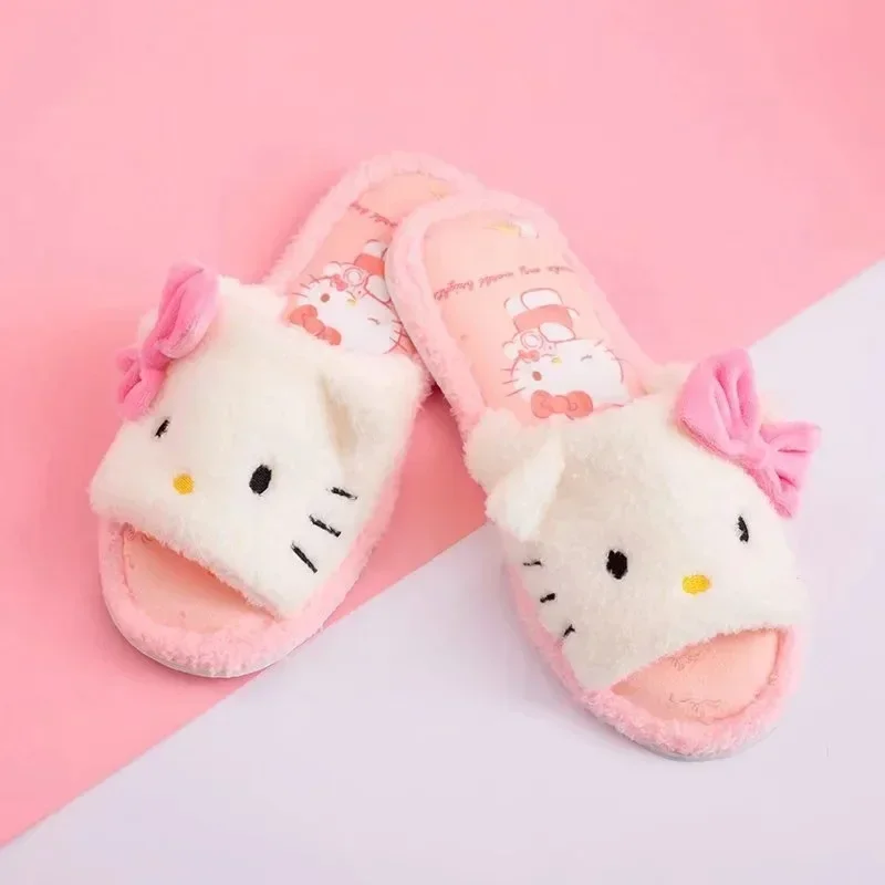 

Sanrio Hello Kitty cartoon slippers female plush home shoes warm slippers cute Melody non-slip home shoes indoor slippers