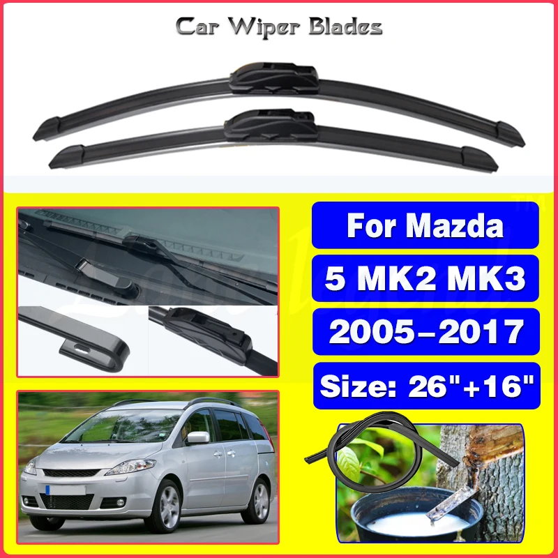 

Car Wiper Blade for Mazda 5 MK2 MK3 2005-2017 Front Windscreen Windshield Wipers Car Accessories 2011 2012 2013 2014 2015 26"16"