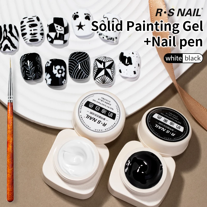 RS NAIL 5g Malgel Nagellack Schwarz Weiß Nagel Malerei Kunst Gel Linie Blume Zeichnung Gel Halbfest UV LED Soak Off Lack