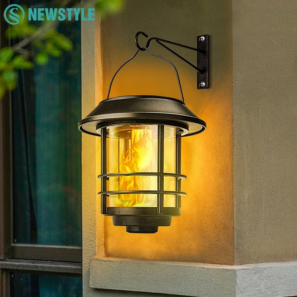 

Solar Hanging Lantern Outdoor Flickering Flames Solar Wall Outdoor Lights Waterproof Solar Powered Lanterns Yard Garden Patio De