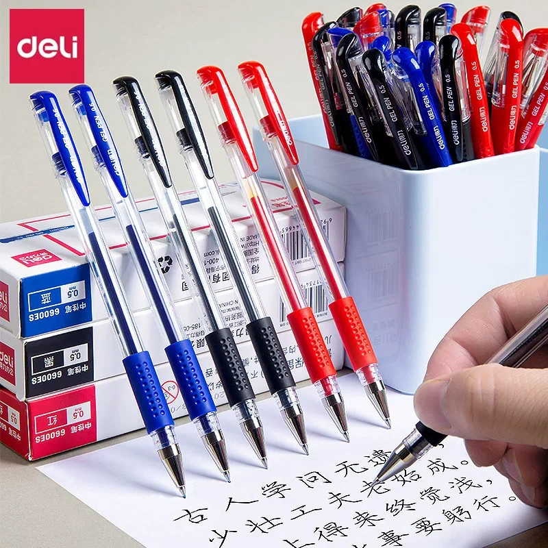 12-boxes-144pcs-deli-6600es-office-bulk-purchase-05mm-fine-point-roller-ball-gel-pens-4-colors-optional-wholesale-pack
