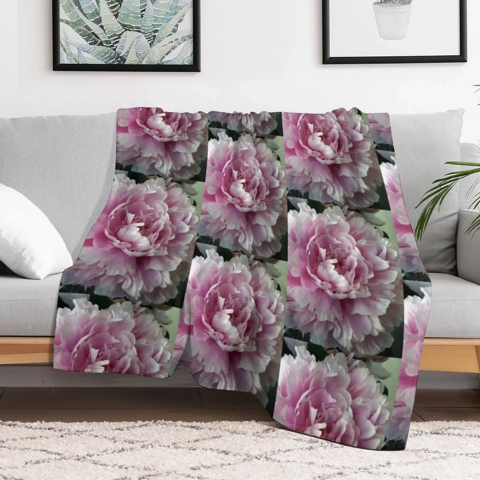 Peonies Throw Blanket Faux Fur Soft Warm Blanket for Bed