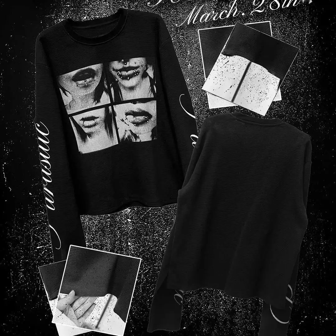 Y2K 2025 جديد الأمريكية الرجعية الألفية رسالة مطبوعة تي شيرت الظلام الشارع الشرير للجنسين كم طويل