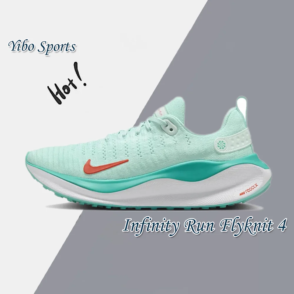 Nike Original React Infinity Run Flyknit 4 Women's Lightweight Breathable Low Top Casual Running Shoes Green and White Colorway