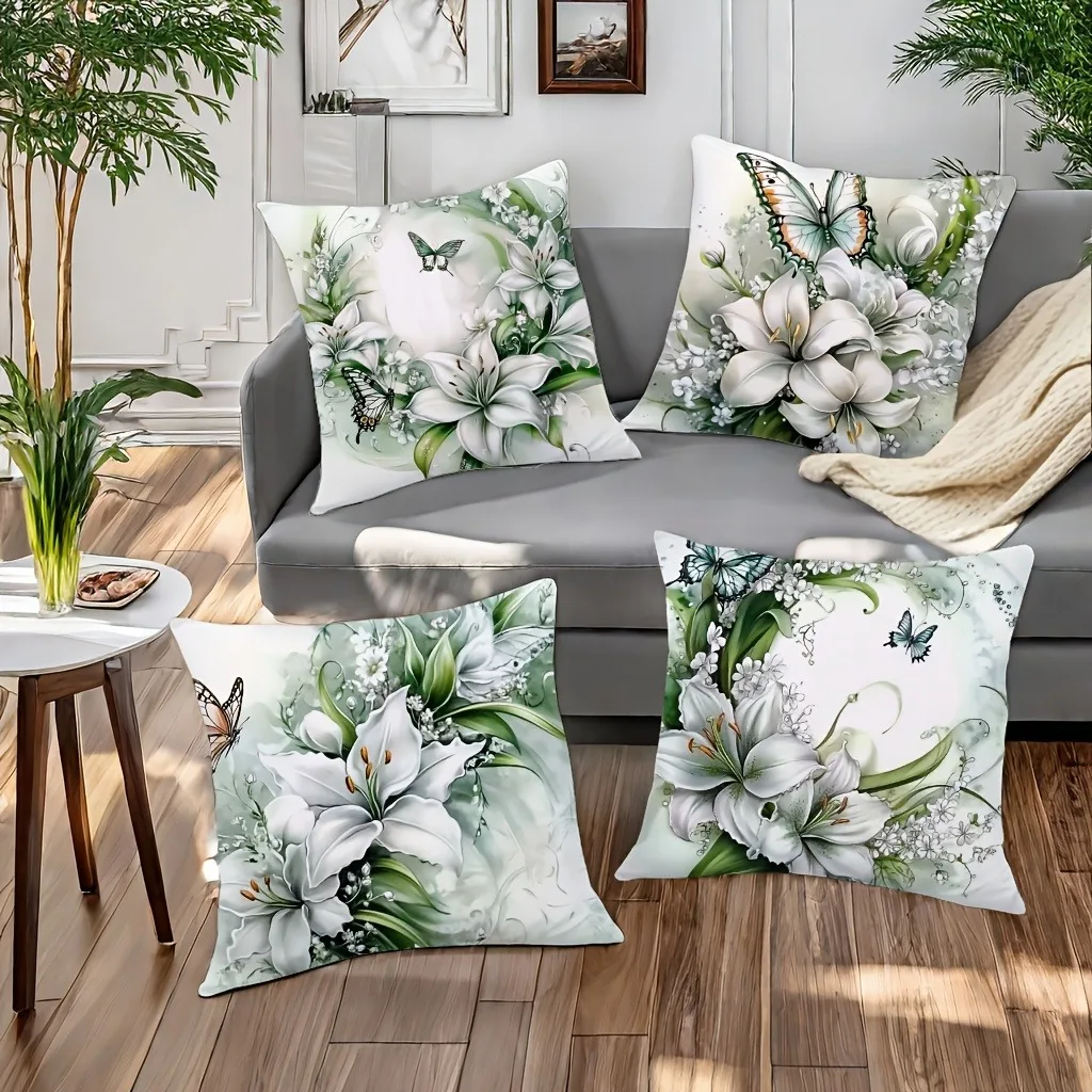 

Lily Garland And Butterfly Print Pillowcase For Home Decoration, Sofa Chair, Car Decoration, Pillowcase