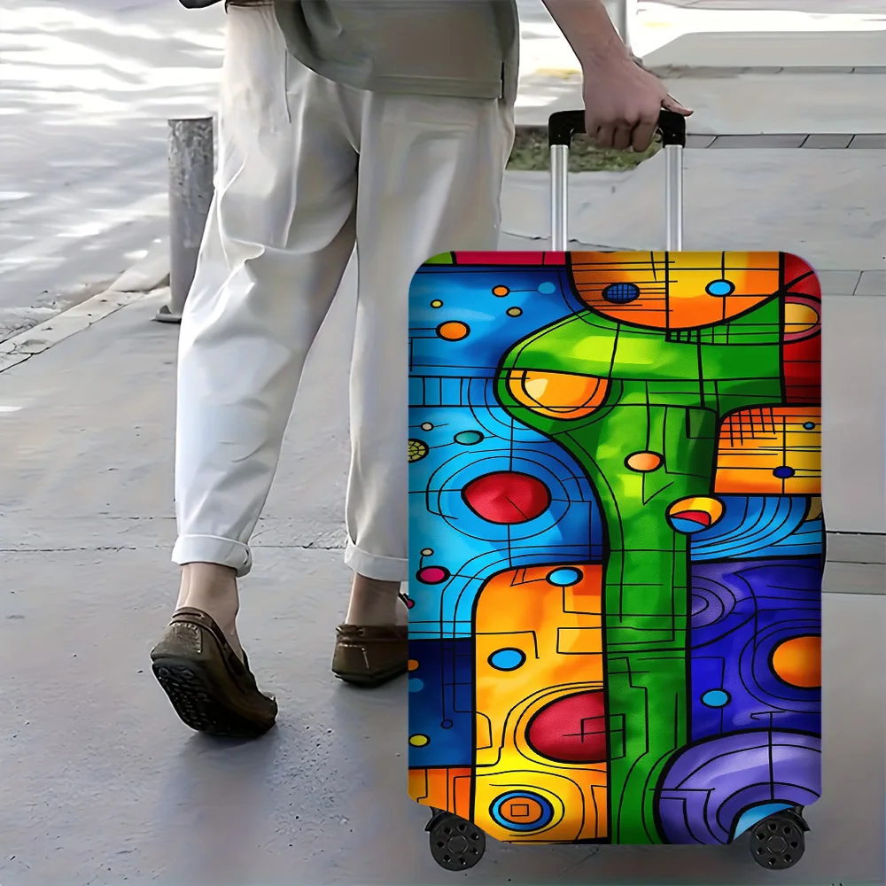 

1PC Abstract Print luggage cover for 18 – 32-inch suitcases; dustproof and resilient travel accessory with vibrant geometric