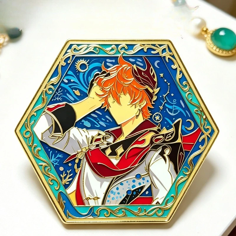Dadalia Hexagonal Badge Doujin Original Two-dimensional Metal Etching Badge Bag Accessories Game Merchandise