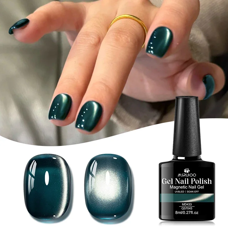 8ml Green Gemtone Cat Magnetic Gel Nail Polish Glass Bead Cat Eye Semi Permanent Nail Art Soak Off UV LED Gel Varnish Manicure