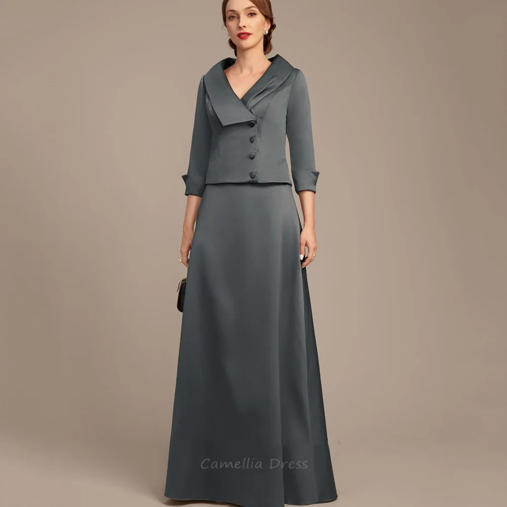 Vestido para madre de la novia, vestido Formal personalizado con cuello en V para invitados, vestido elegante con botones de línea A, vestido de fiesta de boda, vestido invitada boda