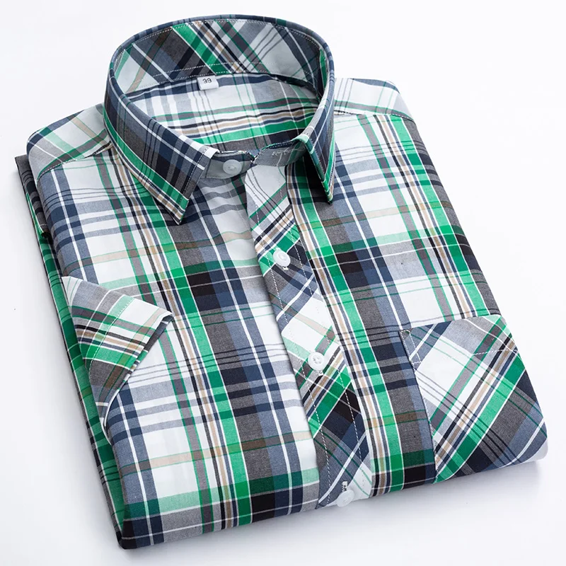 

8XL Thin Men's Shirts Big and Tal Classic Plaid Shirt Men's 100 Cotton Short sleeve Shirt for Men Shirt Short sleeve Plus Size