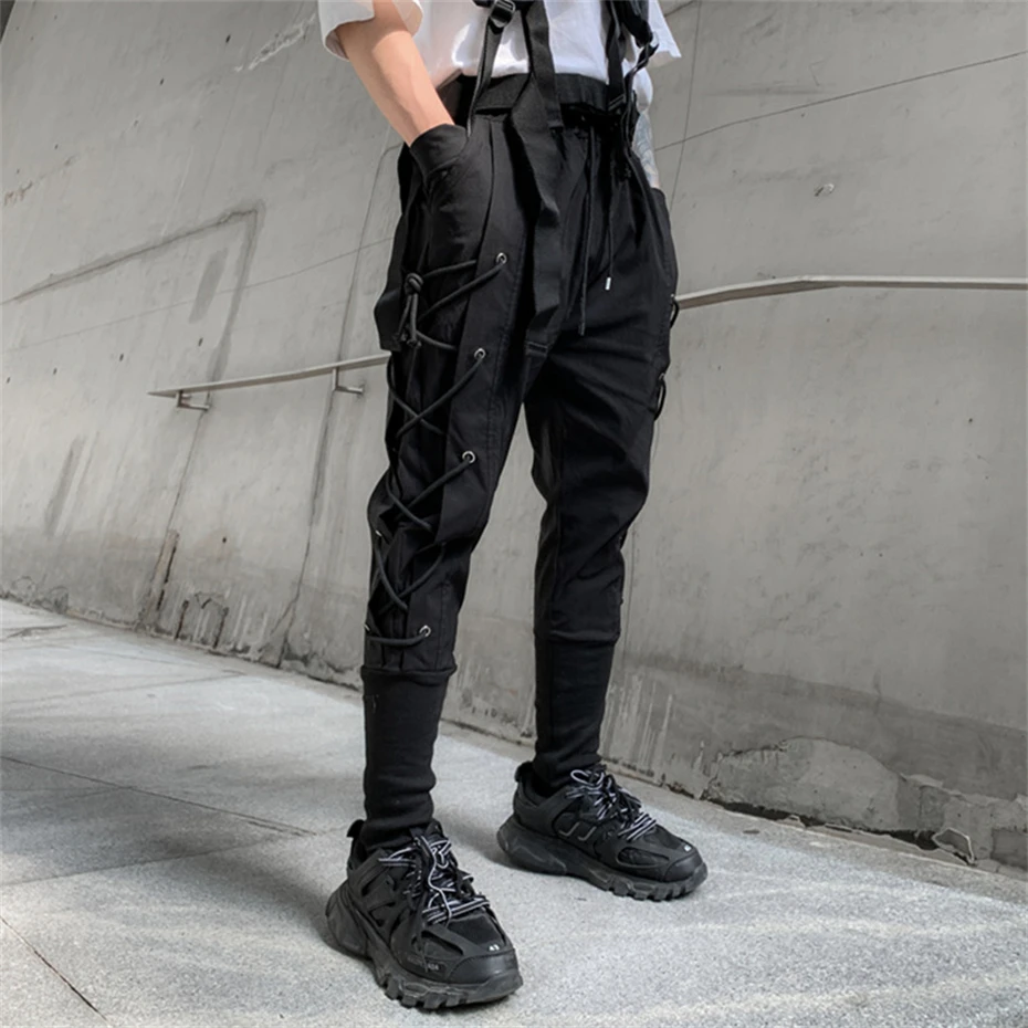 Mannen Y2K Cargo Broek Trekkoord Techwear Ninja Jogger Broek Zwart Mode Streetwear Harembroek Punk Joggingbroek Broek