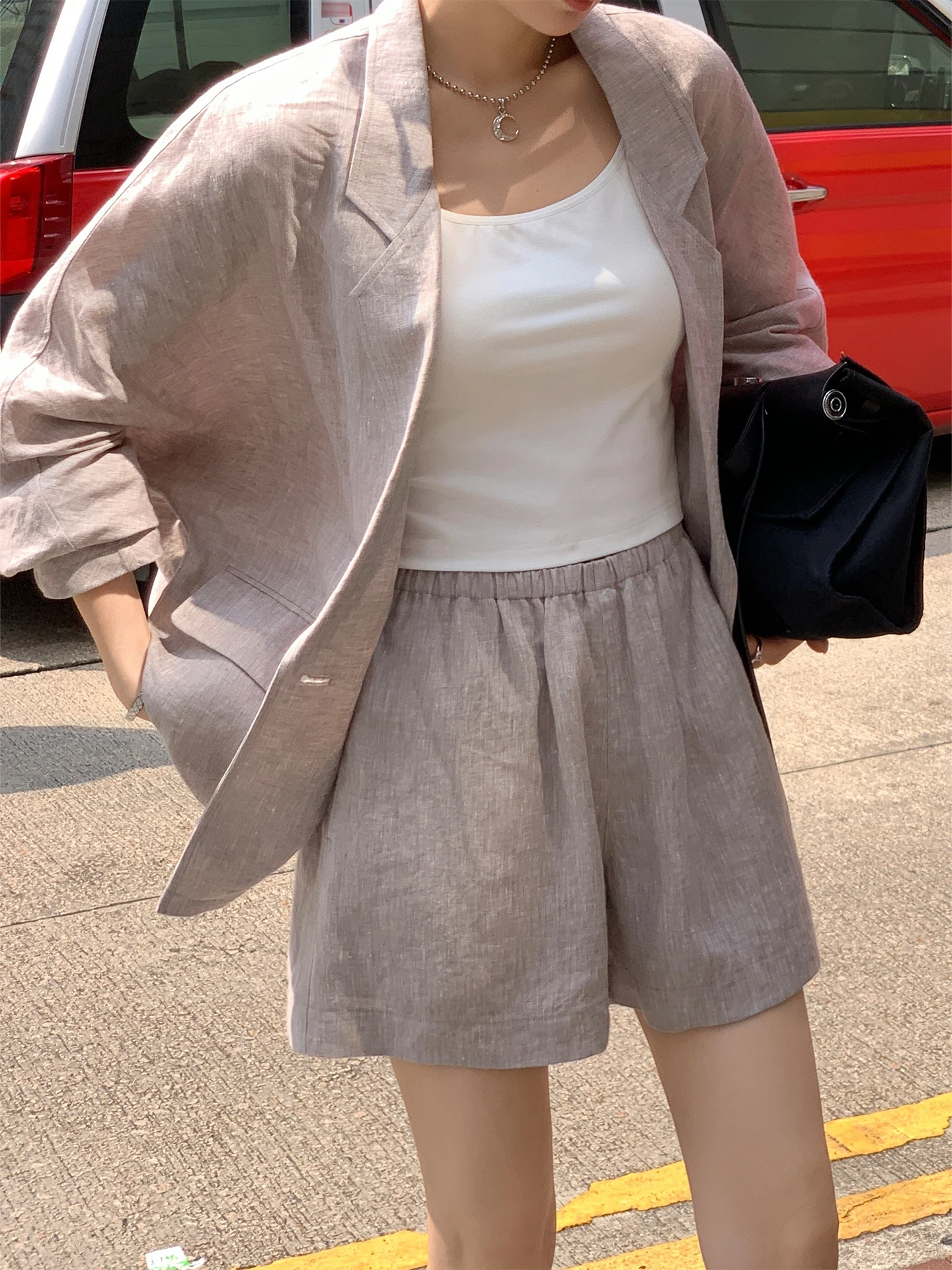

High Waist Classic Linen Short Pants Women's Textured A-Line Shape Drawstring Casual Trousers Summer Fashion Ladies' Shorts