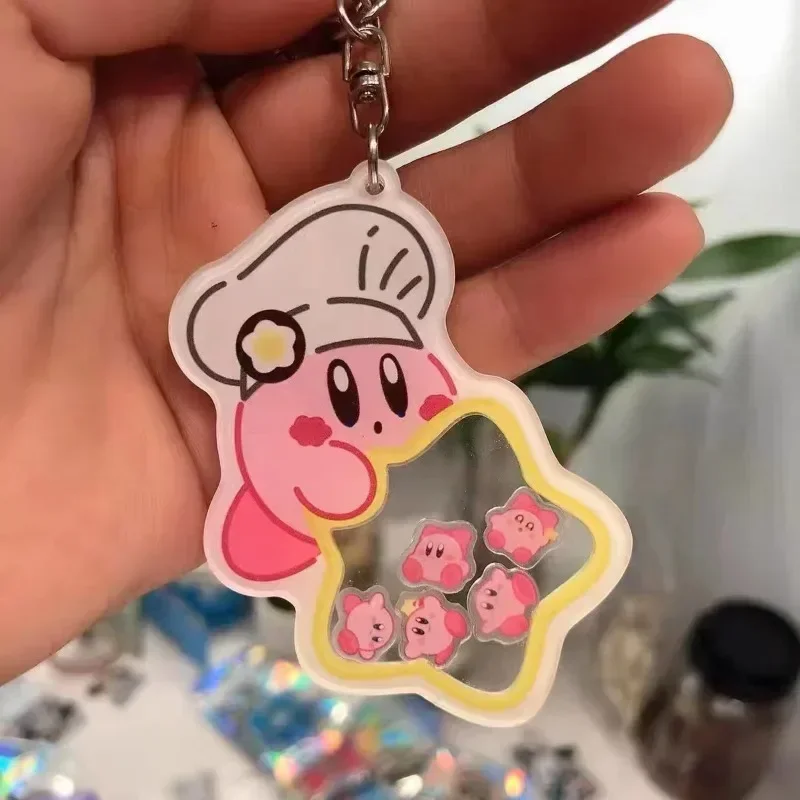 Kirby Anime portachiavi acrilico donna uomo portachiavi Cartoon Cute Double Sided ciondolo portachiavi gioielli per bambini regali di compleanno