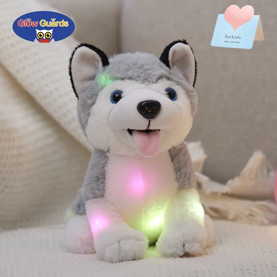 

26cm Stuffed Husky Doll Toys Puppy Dog Soft Plush Grey Pillow with LED Night Lights Animals Birthday for Girls Kids